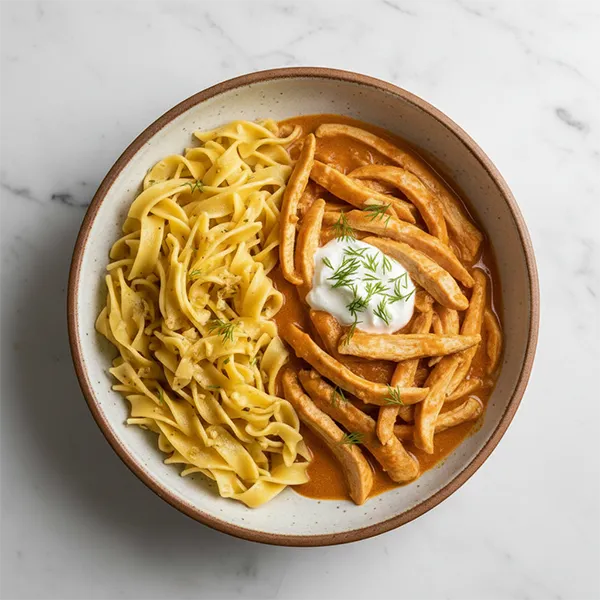 Hungarian Paprika Chicken with Buttered Garlic Noodles